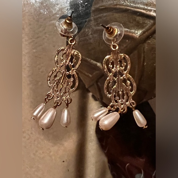Nadri Crystal and Faux Pearl Dangle Earrings - Picture 2 of 3
